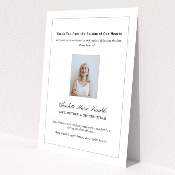 Funeral thank you card titled 