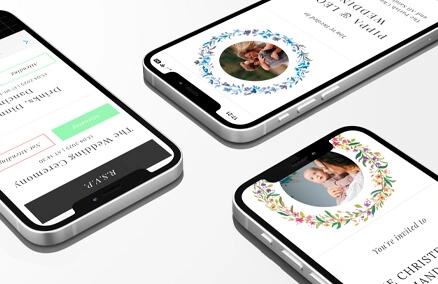 Digital wedding invitations and announcements on smartphone screens